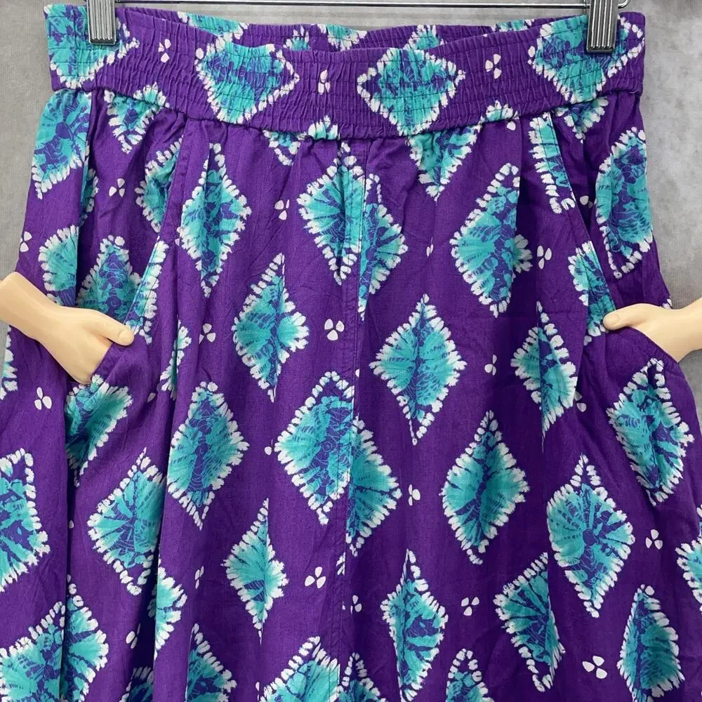 Vintage Laura & Jayne Women 12 Maxi Skirt Purple Teal Diamond Tie Dye Artsy Boho
